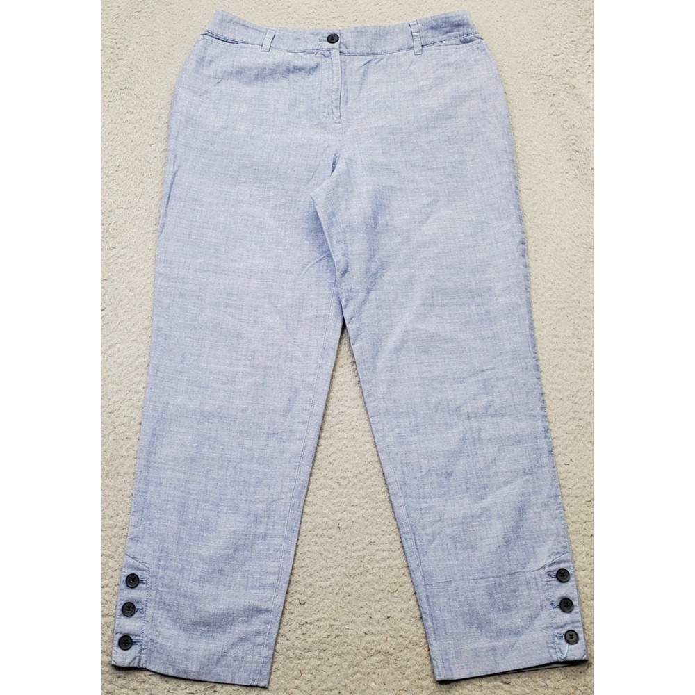 Talbots Perfect Crop Pants Womens 8 Blue Flat Front Ankle Button High Waist